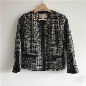 Banana Republic Tweed Faux Leather Zip Trim Blazer